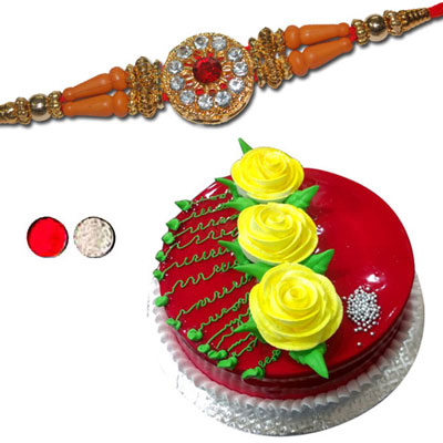 "Rakhi - FR- 8320 A (Single Rakhi),  Strawberry Gel Cake -1 kg - Click here to View more details about this Product